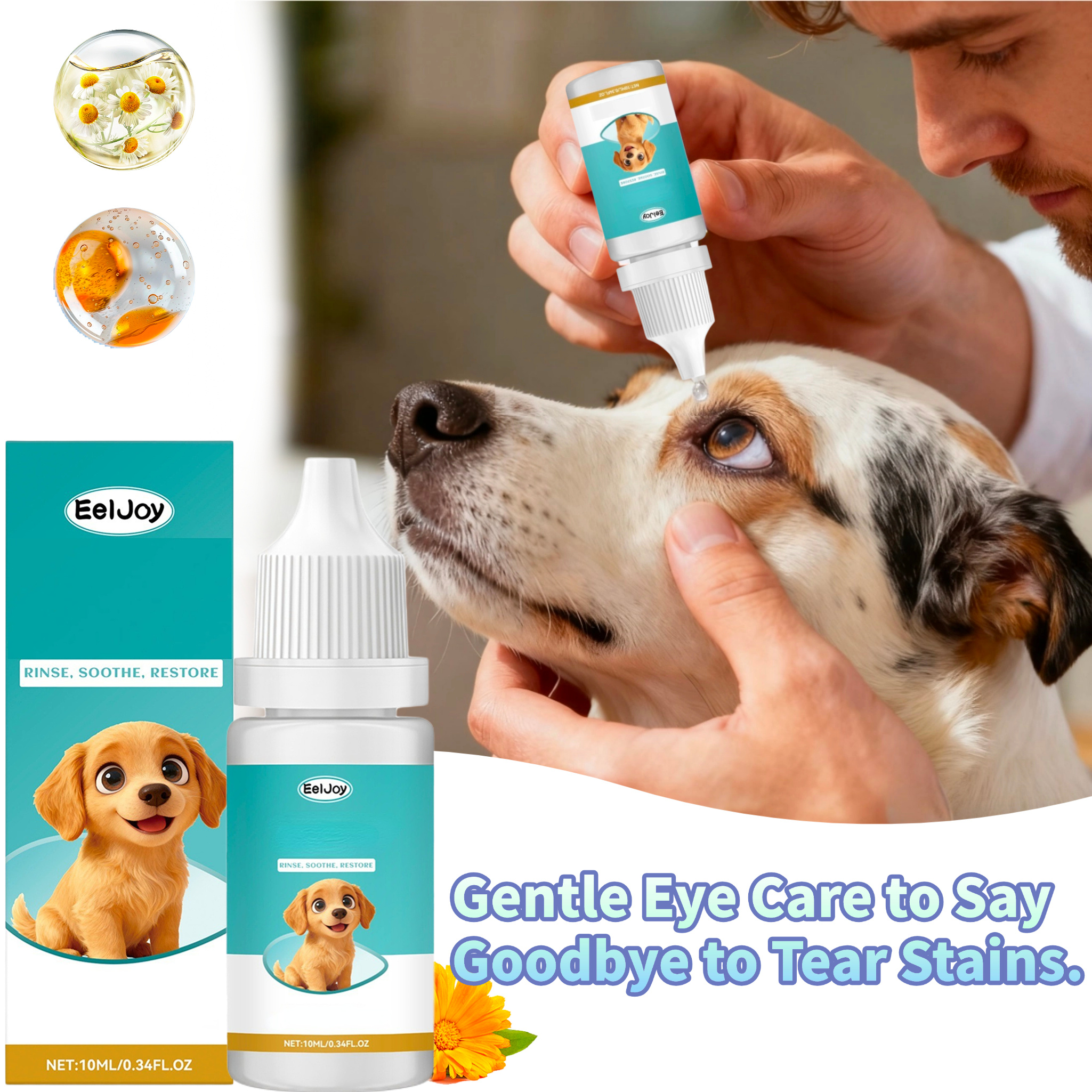 Pet Eye Care Solution to Reduce Tear Stains, Cleaning Around The Eyes, Suitable for Daily Care And Cleaning for Both Cats And Dogs