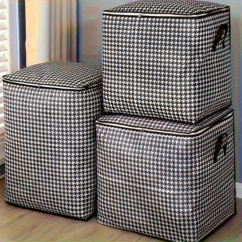 

3pcs Extra Large 47.55 Gallon Checks Storage Box Household Large Capacity Clothing Quilt Storage Bucket Dustproof Moisture Proof Bag Storage Box With Handle Storage Basket Basket, Under-bed Storage