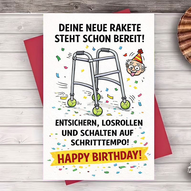 E-shop 2 Stück: Eine Karte und ein Umschlag, lustige Geburtstagskarte für Senioren mit Rollator und Partyhut | für Familie und Freunde, die
