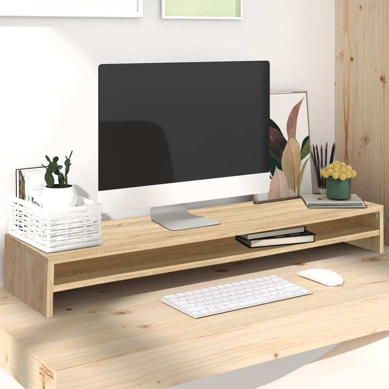 TEMU Monitor Stand Oak 100 X 24 X 13 Cm Chipboard This Monitor Stand Used As A Riser For Your Desktop Monitor And Other Multimedia Devices.