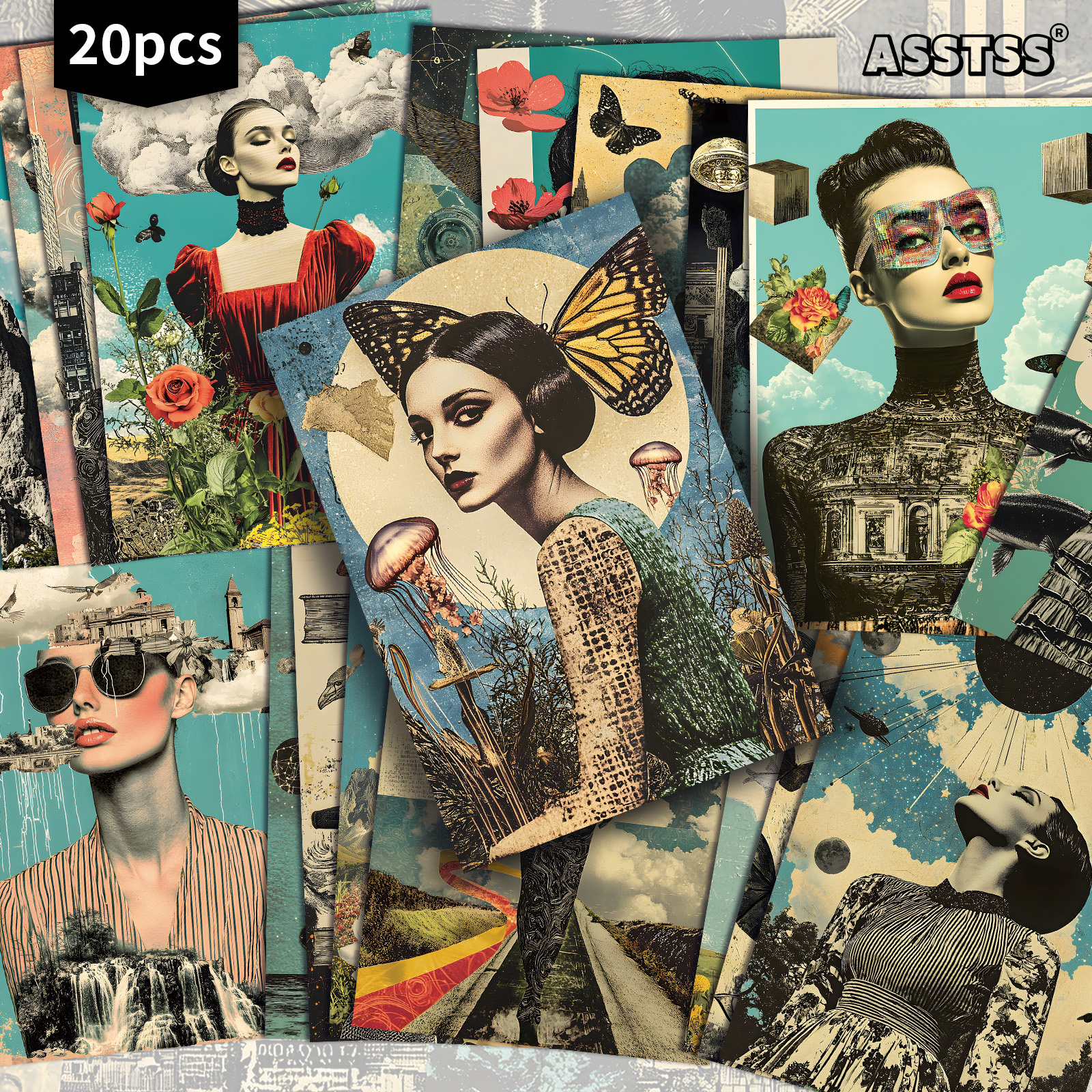 TEMU 20-pack Asstss , Surreal Female Gift Cards - 4x6 Inches Retro Junk Journal Paper, Classic Pinup Illustrations, Collectible Decorative Painting