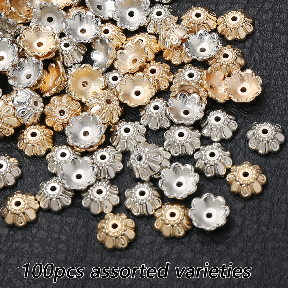 TEMU 100pcs 10mm Random Color Flower Beads End Caps Plastic Beads Torus Caps For Jewelry Making Needlework Spacer Bead Caps Fit Charms Bracelet