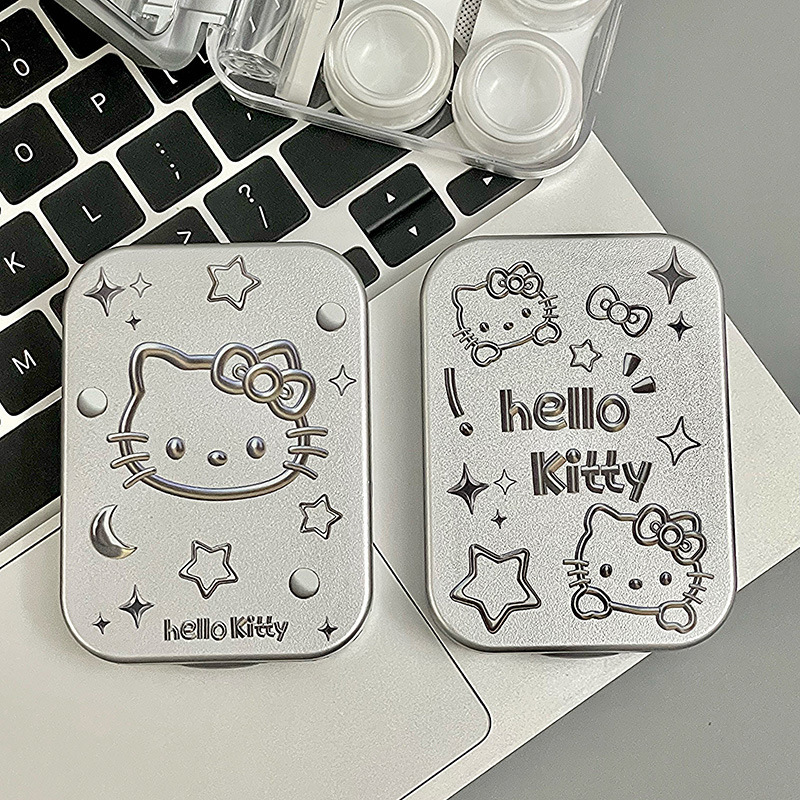 

Sanrio Contact Lens Box Electroplated Silvery Cute Cat Letter Contact Lens Companion Box Storage Box Portable Transparent