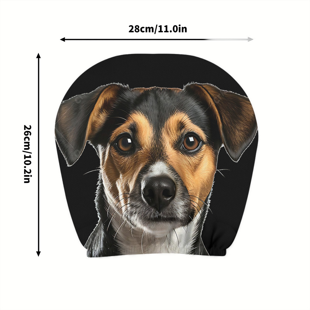 TEMU 2pcs Terrier Printed Car Headrest Covers | Non-woven Polyester, And Wash, Ideal For Road Trips And Long , Adds Fun And Style To Your Vehicle
