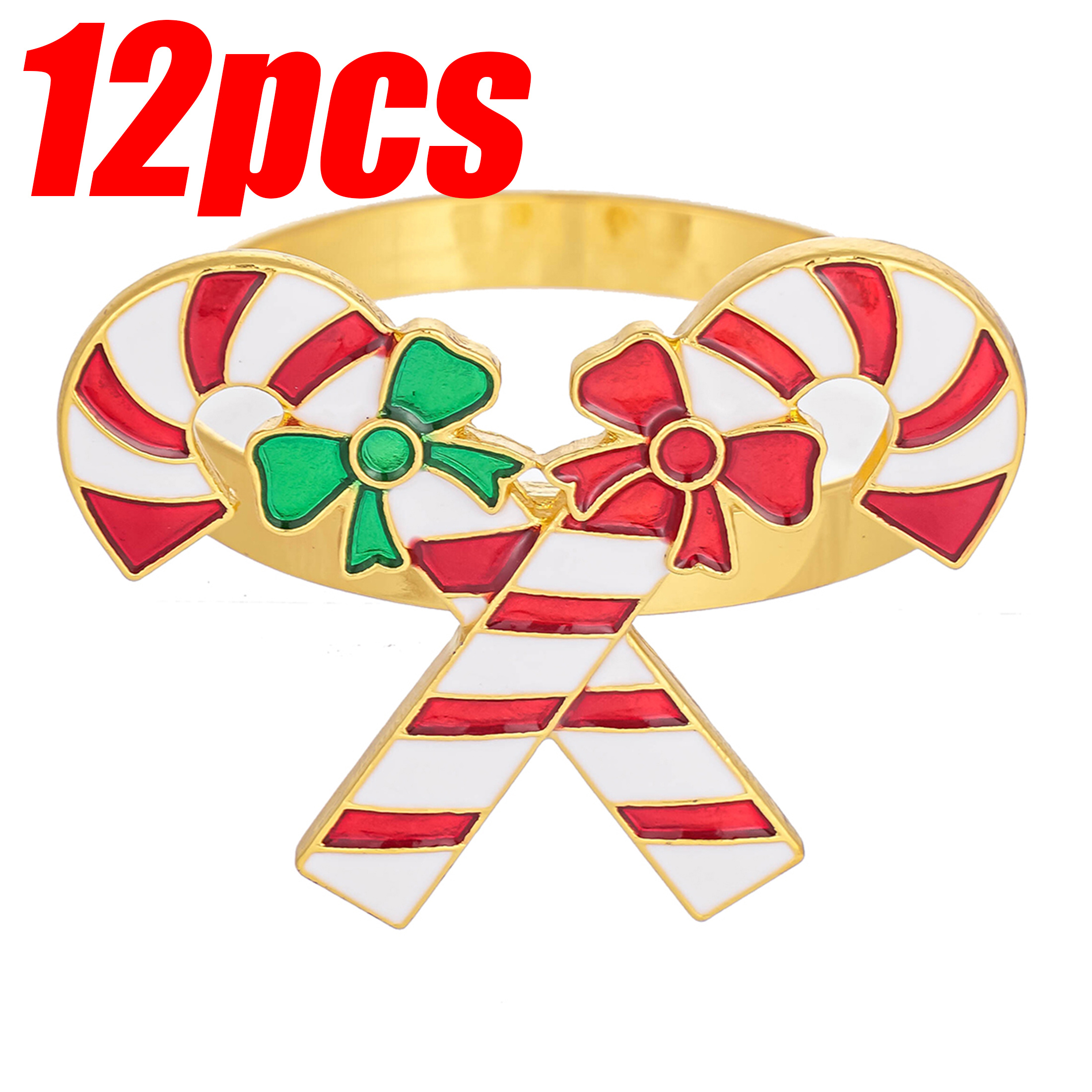 TEMU 6/8/12pcs Christmas Candy Cane Napkin Rings With Festive Enamel In Red And Green, Featuring Golden Metal Napkin Holders. Elegant Table
