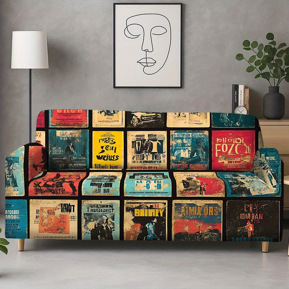TEMU [ Jit] 1pc Vintage Poster Collage Sofa Cover, Suitable For 1 To 4 Person Seating Sofas. Applicable For Decoration In Bedrooms, Living Rooms,