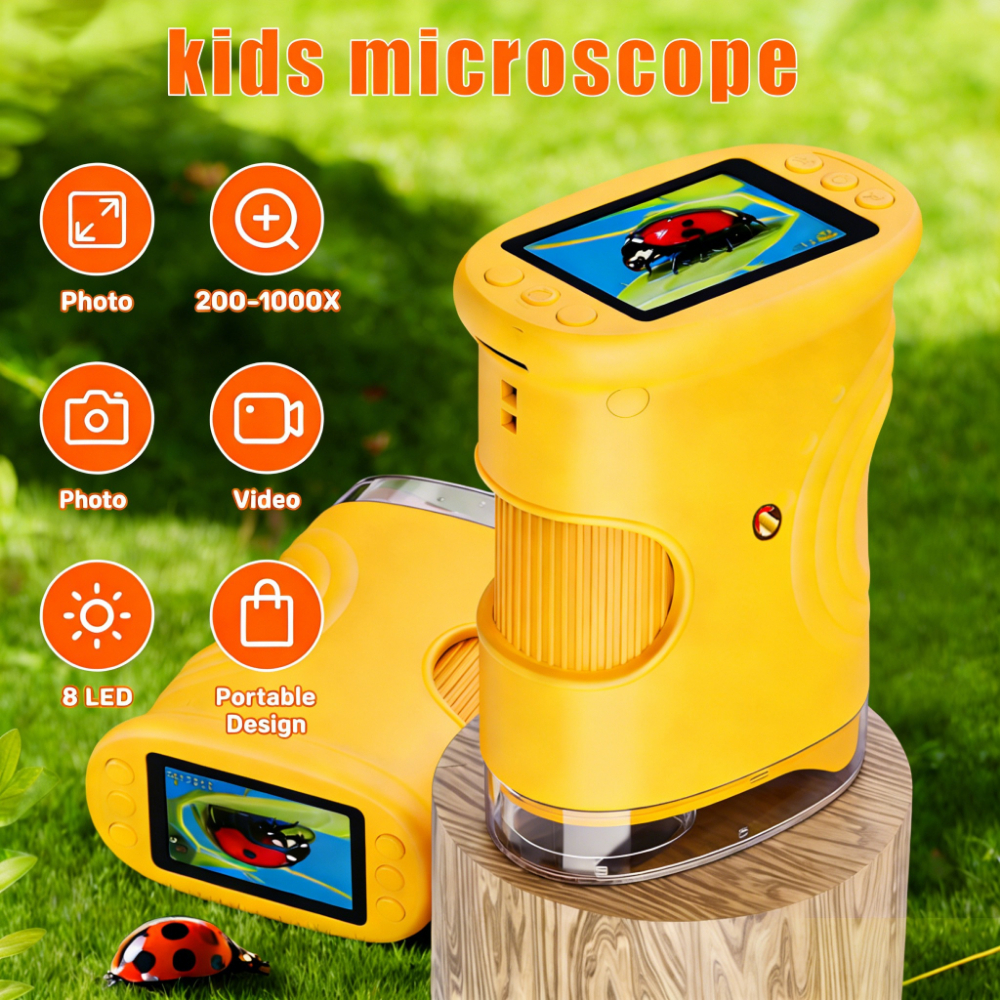 Image of Magnification Microscope For Children - Science Education Toy With Photos And Videos, 2.0-inch Ips Screen And 8 Led Lights. Perfect As A Halloween, Christmas, Easter, Or Birthday Gift For Kids.