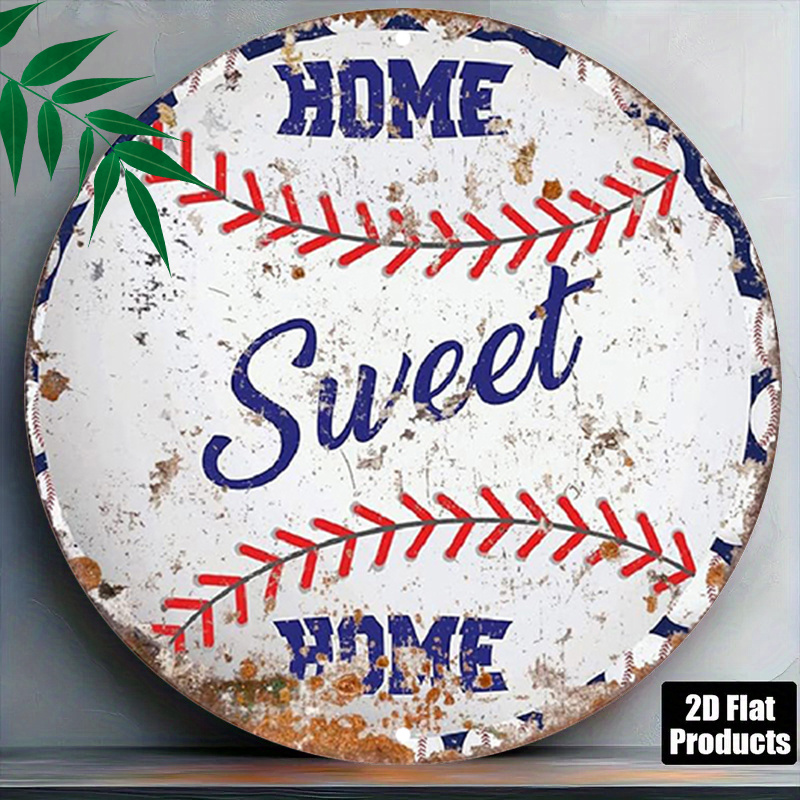 TEMU Décor Mural Rond à Thème Baseball 2D Plat - 1 Pièce - Plaque Vintage Baseball Adaptée pour Ferme, Cave, Chambre - Décoration Rétro pour Maison,