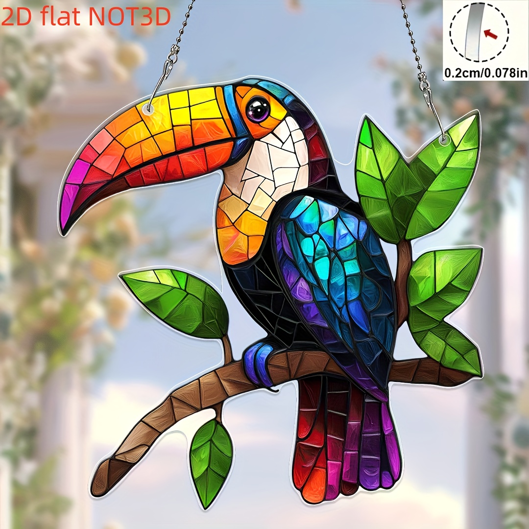 TEMU 2d Flat, 2d Flat Acrylic, 1pc, Acrylic Suncatcher, Colorful Window Hanging Decoration, For Bird Lovers, Ideal For Indoor And Outdoor Spaces Such