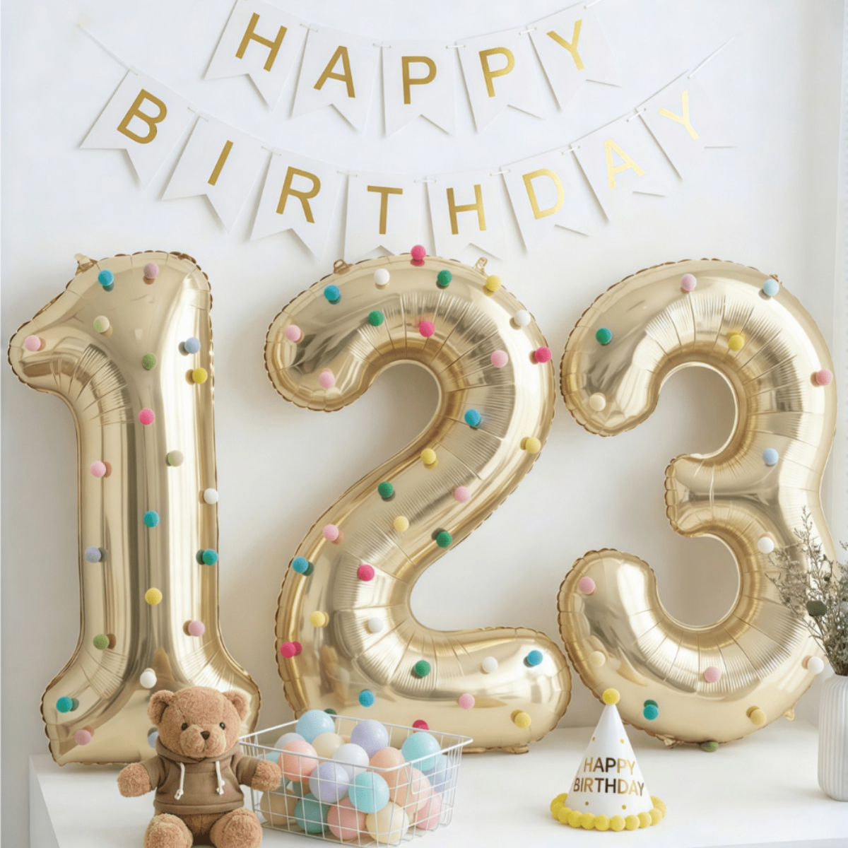 TEMU 1 Set 40 Inch Large Light Foil Balloons With Colorful Plush Balls, Platinum Number Birthday Balloons, Suitable For Birthday Party Decoration,