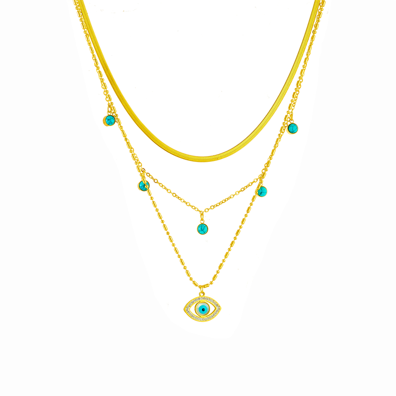 Women's 18K Gold Plated Eye Pendant Necklace with Turquoise