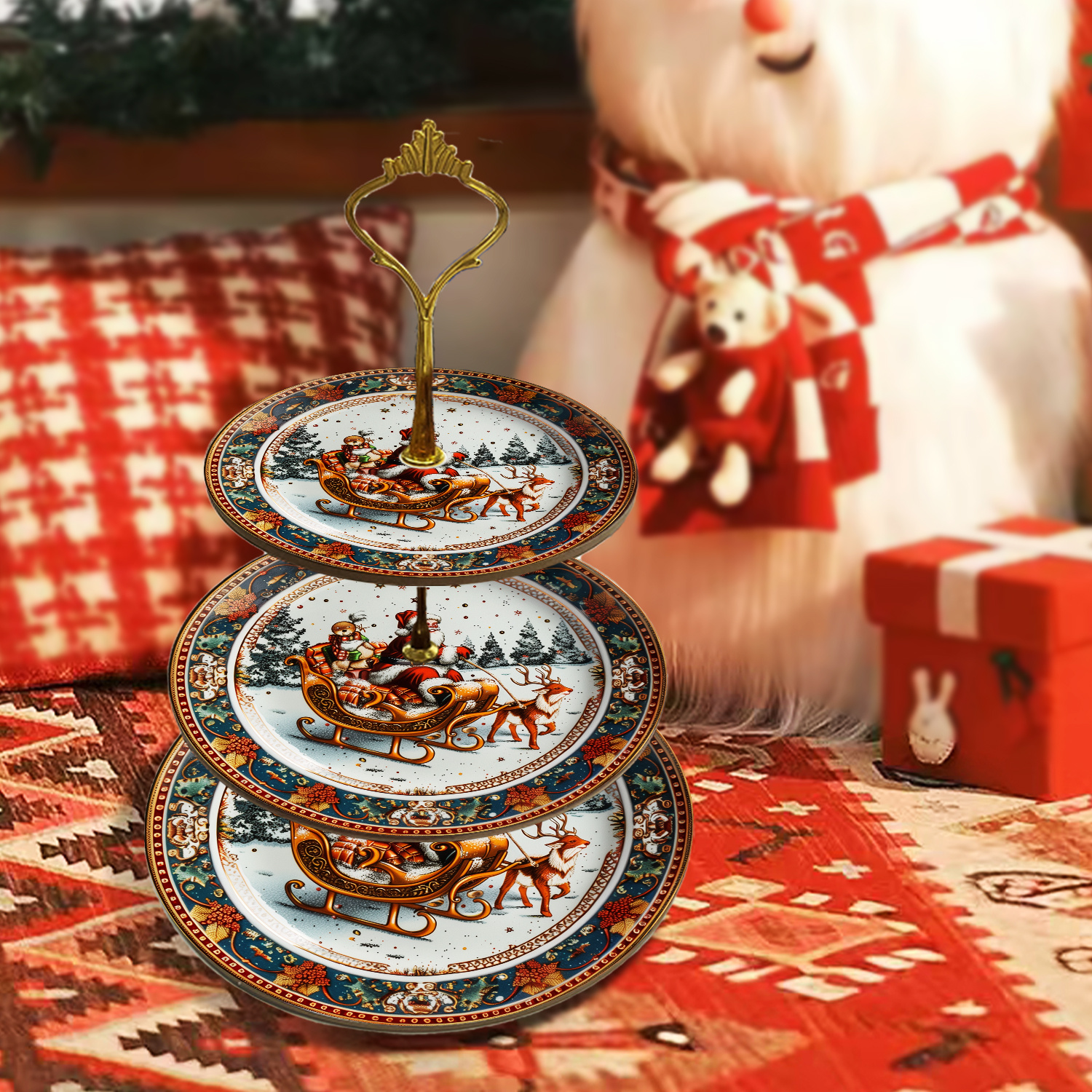 TEMU -tiered Simulated Wooden Santa Claus Sleigh Design Tray - A Versatile Holiday Tabletop Decoration Suitable For Christmas, Halloween, Living