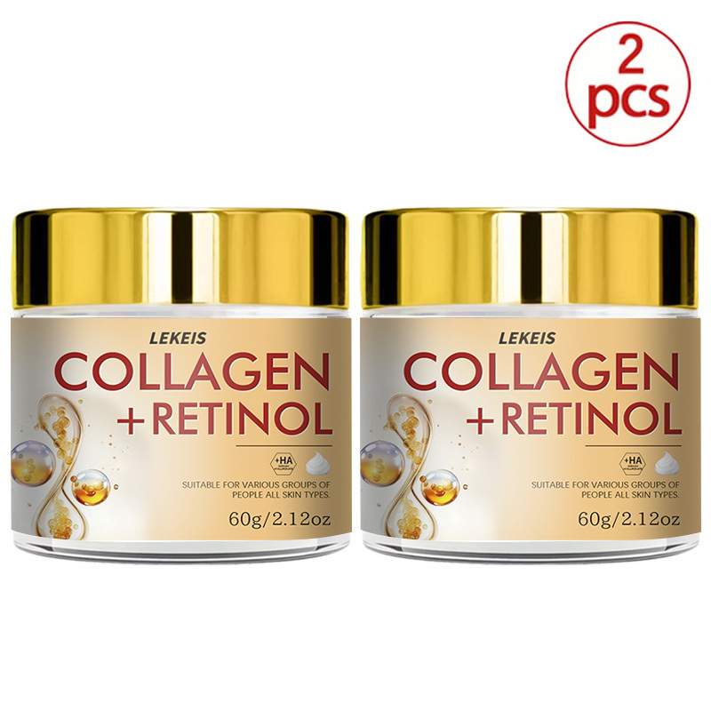 Image of 2pcs Retinol + Collagen Cream, Instant Firming & Lifting, Skin, Increases Elasticity & Radiance. Contains Retinol, Hyaluronic Acid, Niacinamide, Vitamin C, And Collagen. Skin, Leaves And Delicate, A