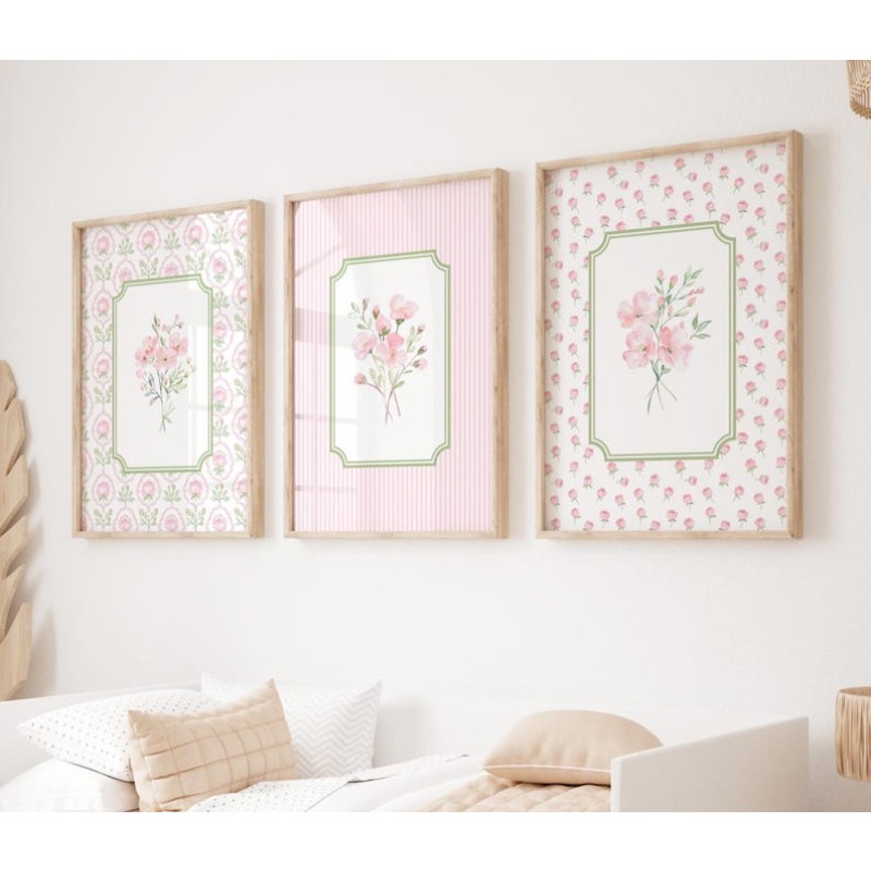 TEMU Set di 3 poster su tela senza cornice 2D, con design , cameretta per neonati . Questa di stampe botaniche aggiunge un tocco e verde alla