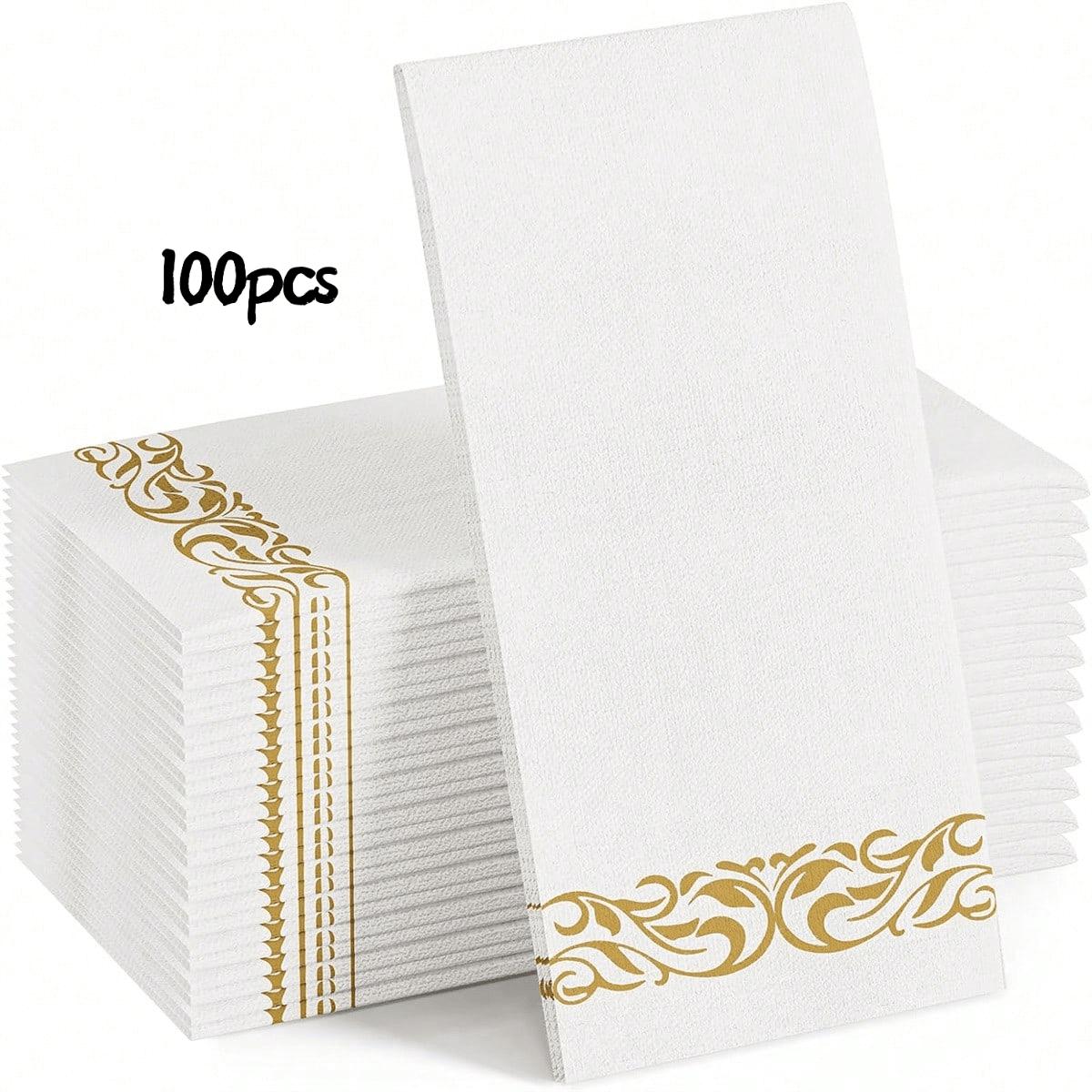 TEMU 20-100 serviettes rectangulaires à bord doré pour fête, serviettes jetables pour invités, serviettes de toilette pour salle de bain, serviettes