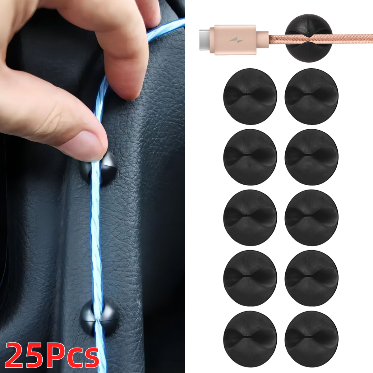 E-shop 25 Stück Auto Dashcam Kabelclips, Klebe-Kabelorganizer, geeignet zum Organisieren von Kopfhörer- und Ladekabeln, universelle