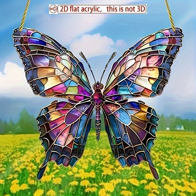 TEMU 2d Flat, 5.91inch Piece Stunning Acrylic Suncatcher- Colorful Glass-like Surface, 5.2inch X 2 Window Decoration Hanging, Suitable For , Indoor