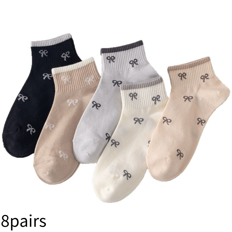 TEMU 8pairs Couple-style Bow Tie Socks, Suitable For Men And Women With Random Colors, Suitable For , A Style - Cute And Breathable Open-toe Socks,