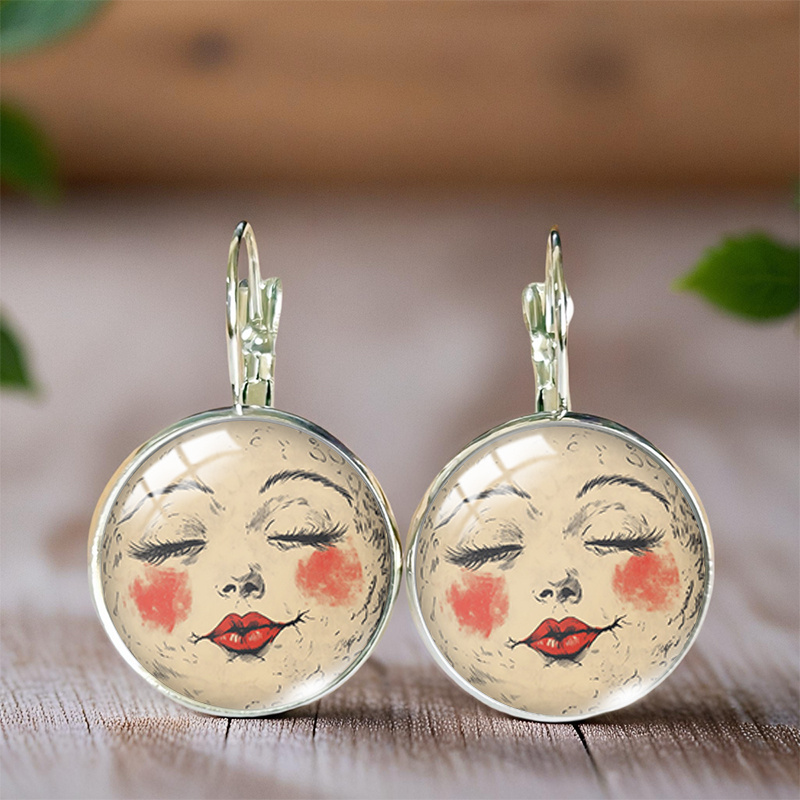TEMU 1 Pair Moon Round Earring Trendy Handmade Dome Earrings