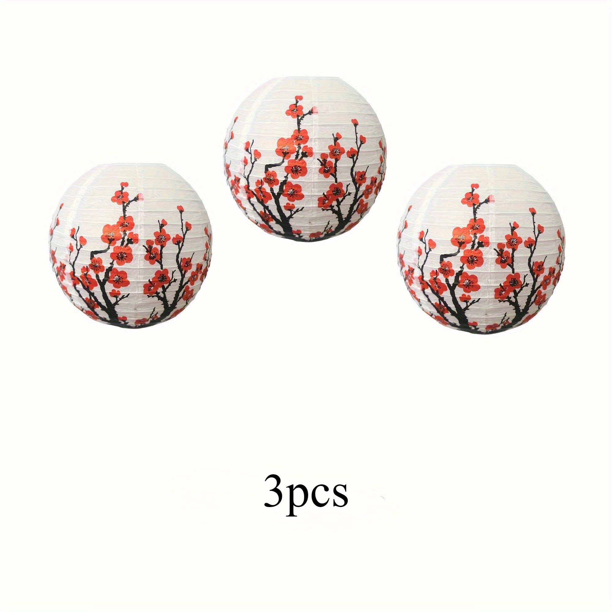 Set Of 3 Sakura Lanterns, 12 Inches In Size, Made From Traditional Japanese Paper, Suitable For Indoor And Outdoor Decoration, Perfect For Parties, Weddings, And New Year (lights Not Included)