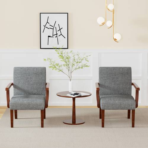 fabric accent arm chair set of 2 with round wood table