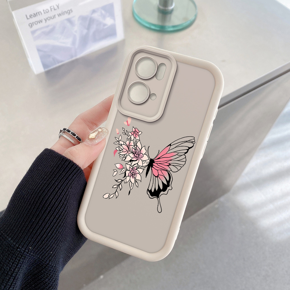 oppo reno7 pro 5g 호환 캔디 스텝드 엣지 예술적인 꽃무늬 날개 나비 그래픽 패턴의 부드러운 충격 방지 휴대폰 케이스, 카메라 링 보호, 좋은 선물용 요소(5가지 색상 선택 가능)