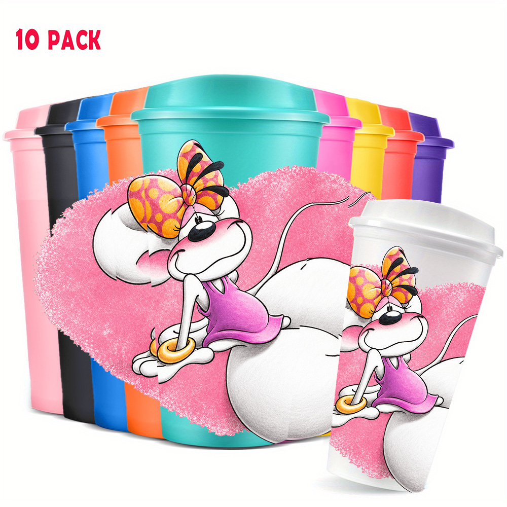 TEMU 10pcs Fulltide Adorable Plastic Cups With Polka Dot Bow & Transparent Lid - Transparent Water Bottles Suitable For Birthdays, Picnic, Beach,