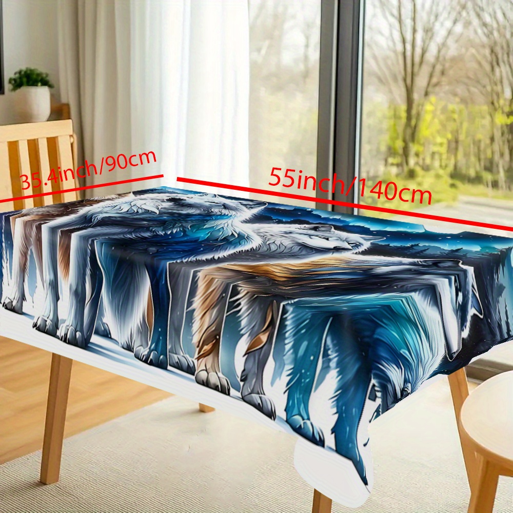 TEMU 1pc Wolf Forest Night Scene Tablecloth - Vibrant Polyester Art Design With Sky & Trees, Perfect For Home Decor, Indoor/outdoor Use, Ideal For