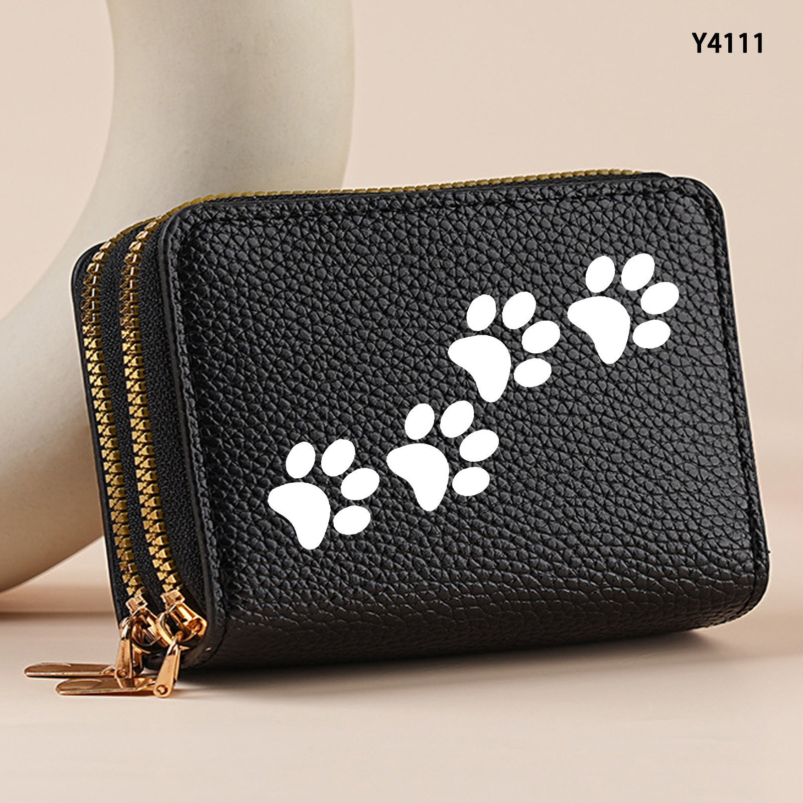 TEMU 1 Fashionable, Minimalist, And Versatile Double-layer Zipper Wallet With A Four-paw Print Silhouette Design, Multi-functional Multi-card Slot