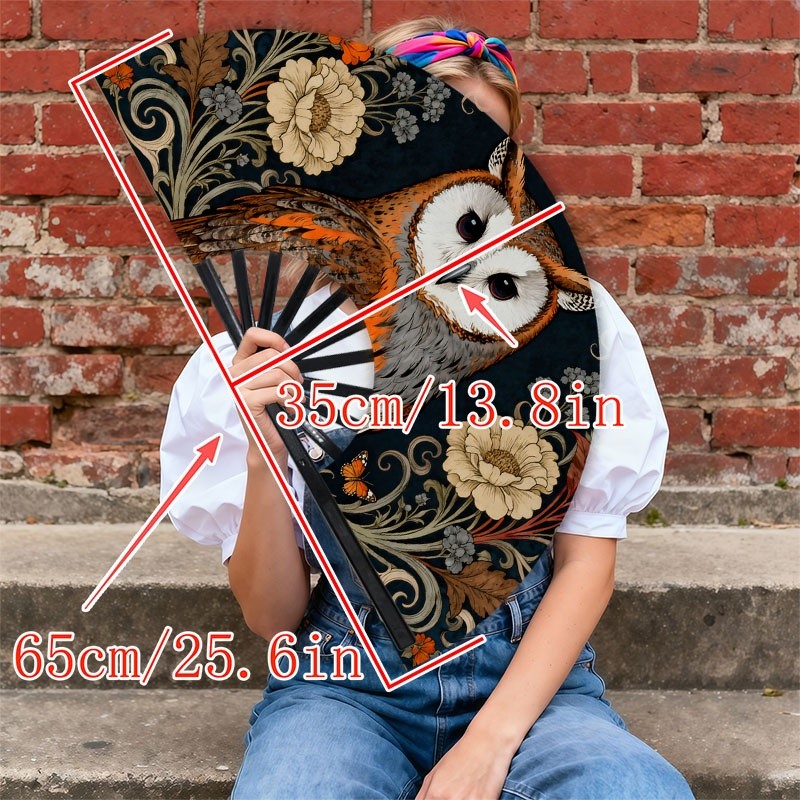 TEMU 1pc Men's Fashion Handheld Fan, , Polyester Material, Ornate Dark With Floral Patterns, Aesthetic, Suitable For Daily Use & Outdoor Activities,