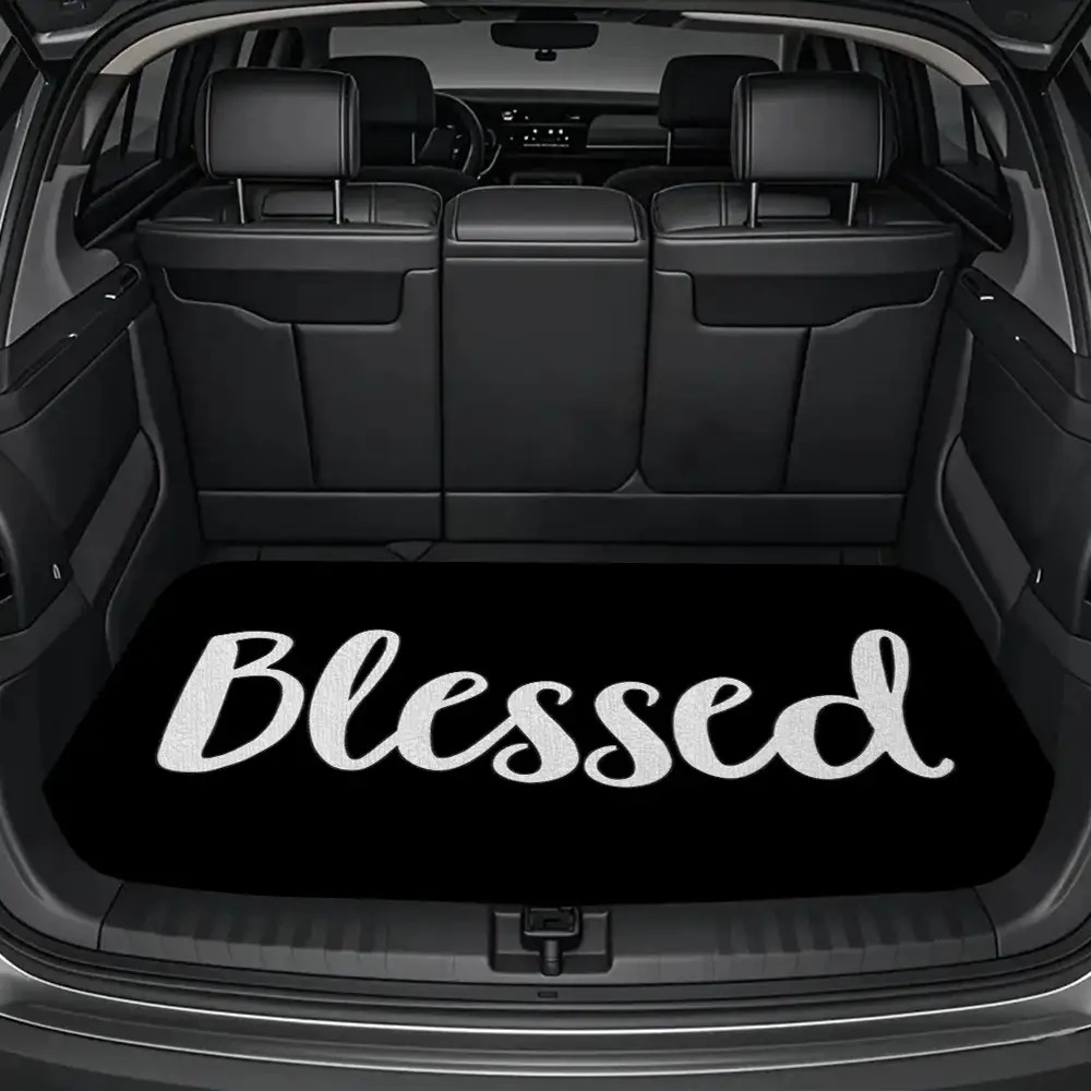 TEMU Stylish Printed Car Trunk Mat - Features Hand-written "blessed" Slogan Design, Ensuring Driving
