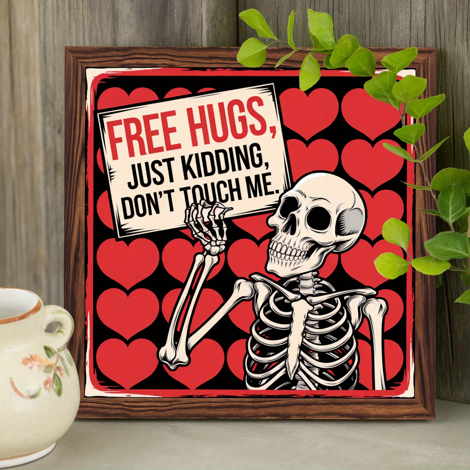 

[1pc "" Wooden ] Vintage Wooden - Skeleton With ", , " Quote, Original Indoor Wall , 8x8 Inch, With Wall Mount For Valentine's Day Decor, Romantic Desktop Decoration Gift