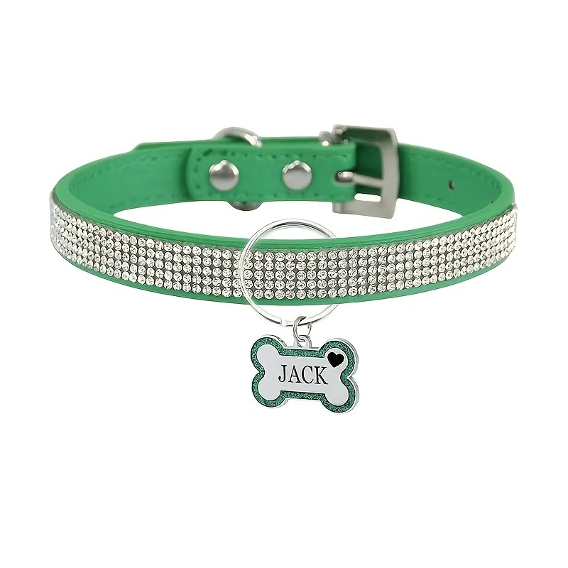 Customized Rhinestone Dog and Cat Collars with Name ID Tags