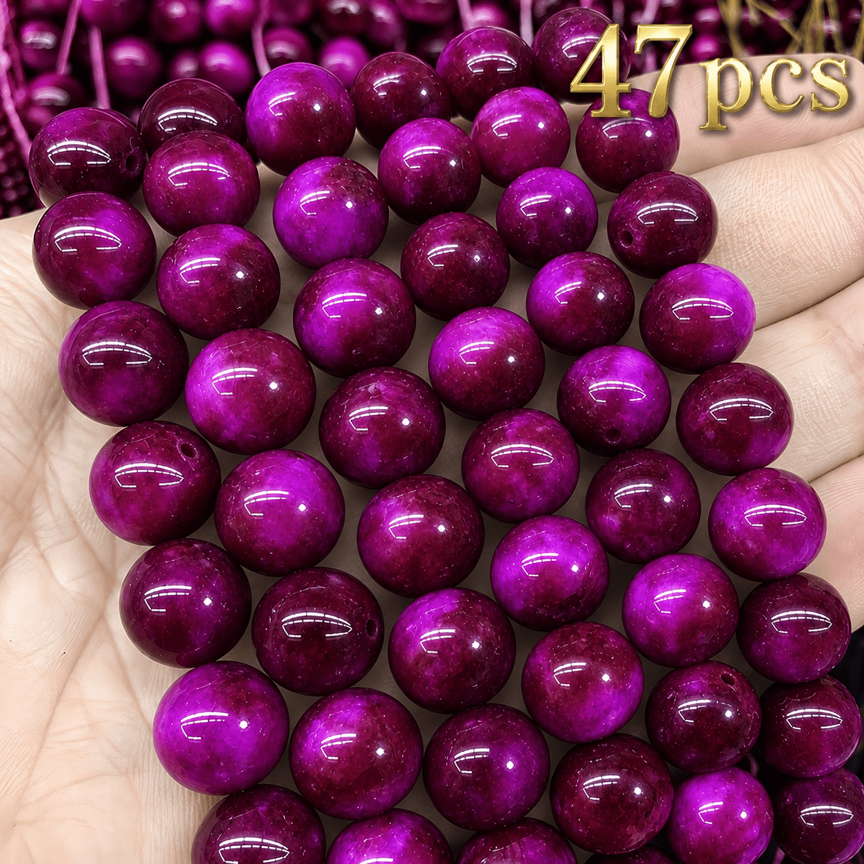 TEMU 47pcs 's Eye Stone Loose Beads With Holes, Glass Material Jewelry Materials, Jewelry Bead , Handmade, Decorative Supplies, Used For Keychains,