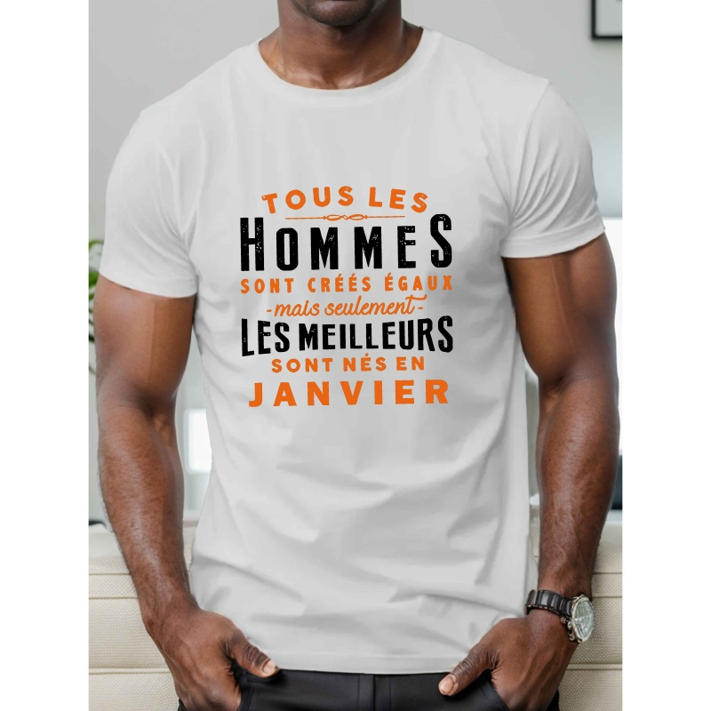 

T-shirt Noir pour Hommes - Française "", T-shirt Décontracté en Polyester à Manches Courtes avec Col Rond - Lavable en Machine, d'Été