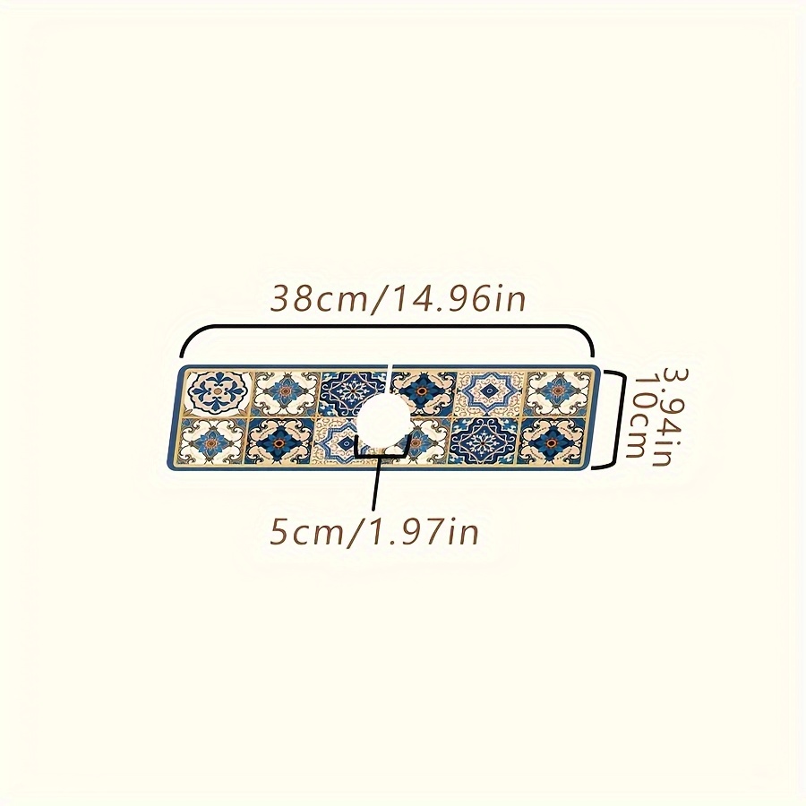 Image of 1pc, Blue And Yellow Retro Bohemian Theme Faucet Absorbent Mat, Home Washbasin Kitchen Sink, Drain Mat, Table Mat