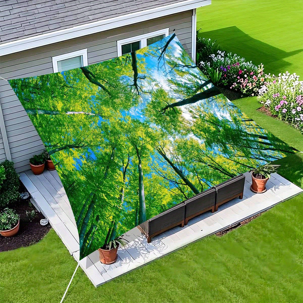TEMU 1pc Green Sunshade - Outdoor Shade With Branch And Leaf Pattern, Use For Camping, Beach, Garden, Courtyard, Picnic, Porch, Tent, Sunshade