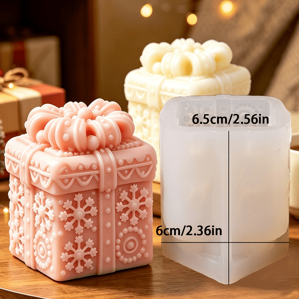 TEMU Christmas Gifts Box Shape Silicone Candle Mold With Snowflake Color Light Relief Design Handmade Scented Candle Soap Resin Craft For Desktop