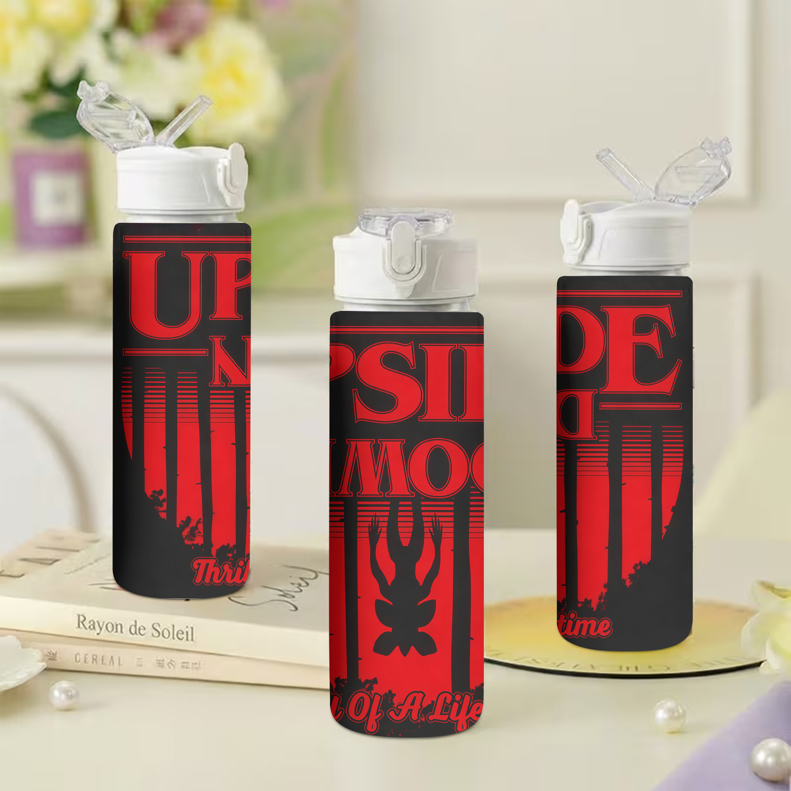 TEMU 1pc Reversal Print, 750ml/26oz Plastic Sports Water Bottle, Cute Print, Leak-proof With Pop-up Lid, Lightweight, Sturdy And Durable, Large