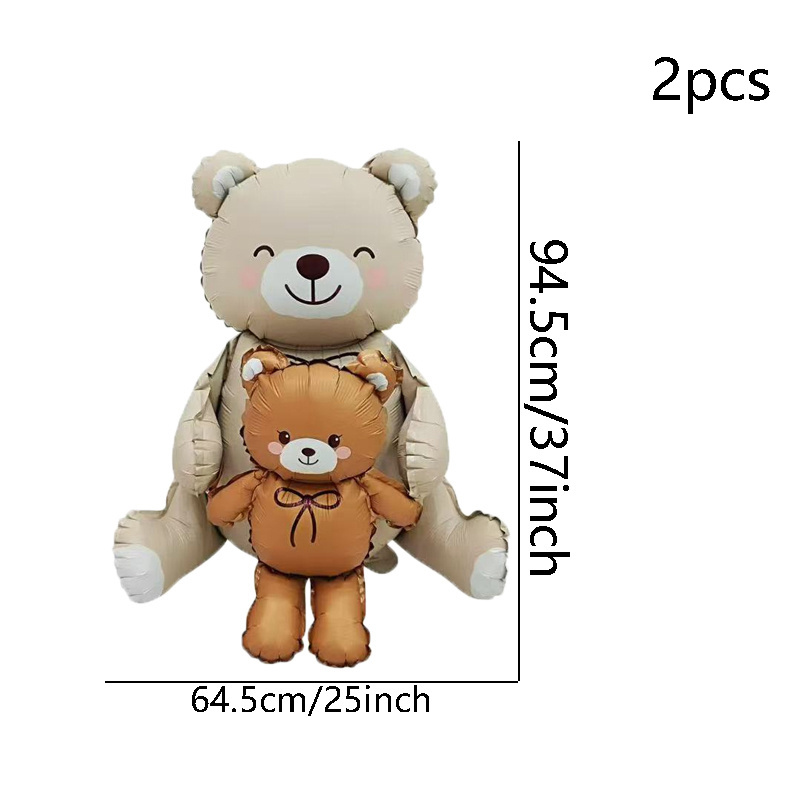 Image of 1/2/3/4pcs 37-inch Brown Bear Balloon Base | Film, Birthday Theme Party Atmosphere Decor, Indoor Table Setting, No Electricity Required
