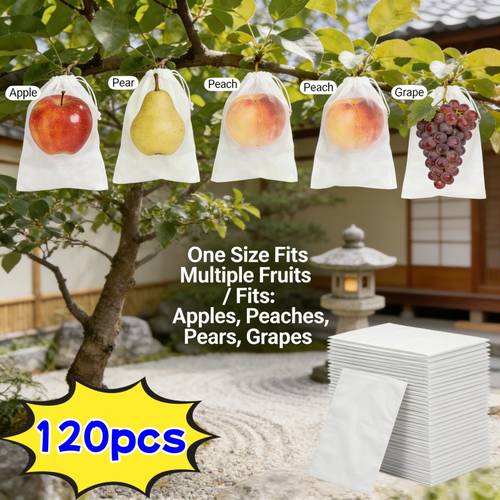 120pcs fruit protection bags nylon mesh breathable drawstring closure for grapes and insect and bird proof