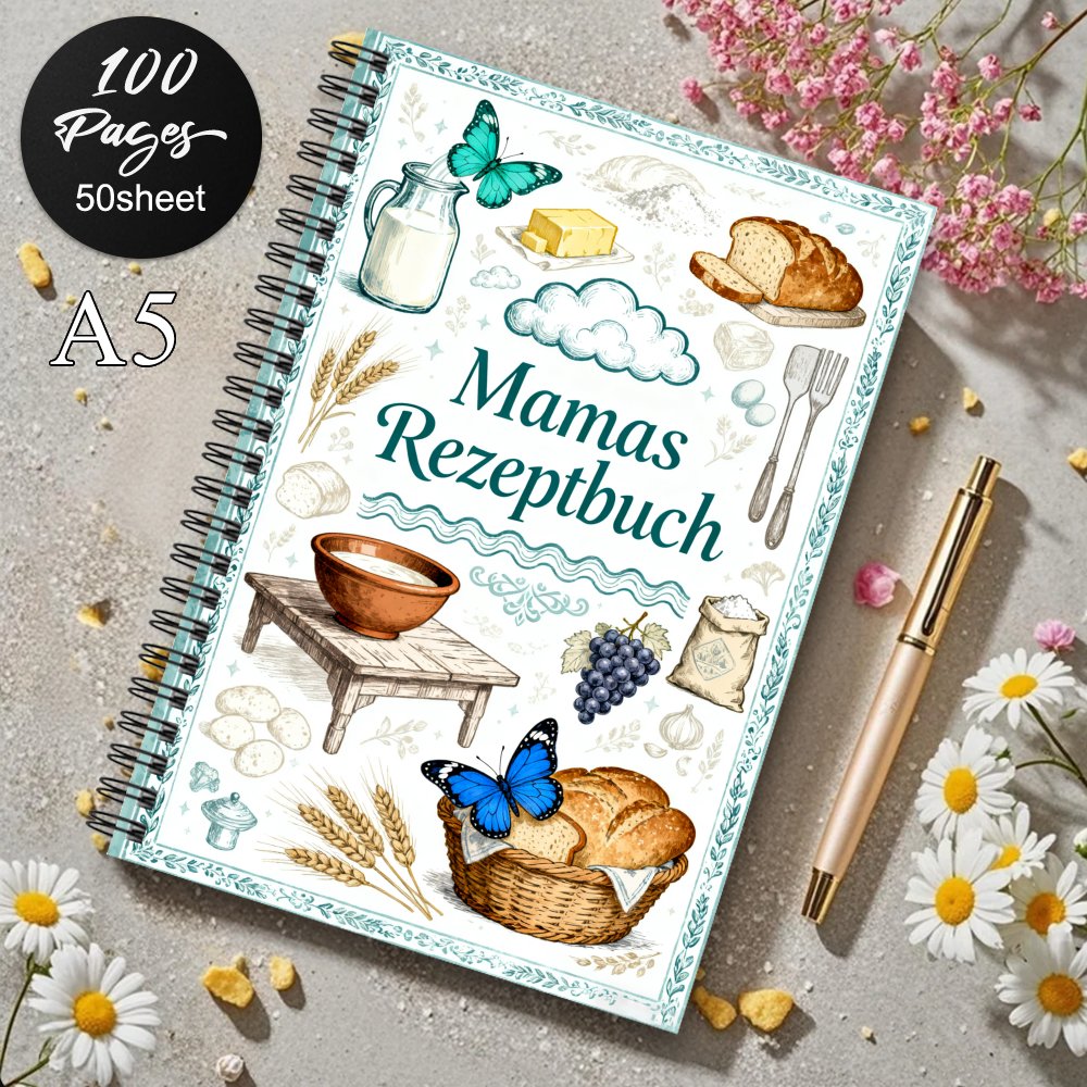 TEMU 1pc German Recipe Cookbook Journal - Bilingual German/english Ingredients List, Baking & Notebook With Spiral Binding, German Phrases (mama's