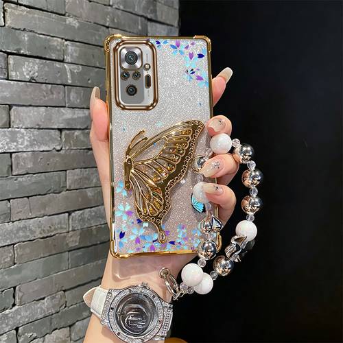item picture phone case colorful phone holder case for compatible with xiaomi redmi note 10 10s 10t pro max 4g 5g floral transparent glitter