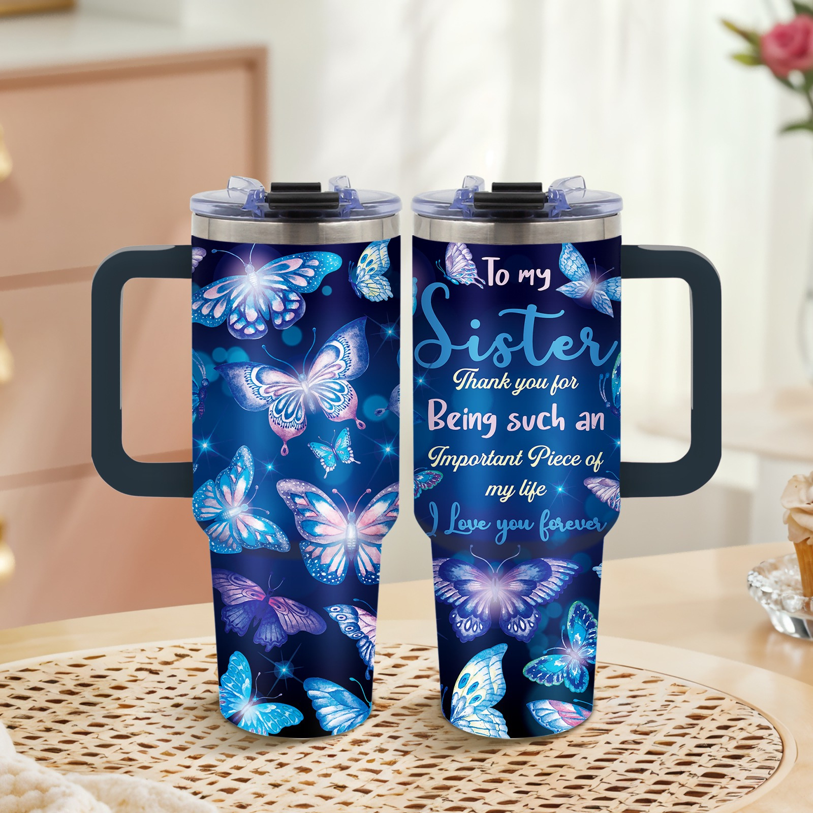 

1pc, 40oz Stainless Steel With Lid & Straw, , Leak-proof, Bpa-free, "to My Sister" , Ideal Gift For Women, Girls, Daughters, Sisters, Moms - Hand Wash Only