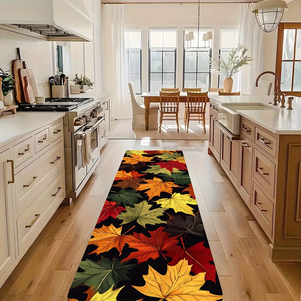 TEMU 1pc, Colorful Maple Leaf Autumn Style Pattern Printed Floor Mat, Soft And Comfortable Flannel Doormat, Beautiful And Practical, Suitable For