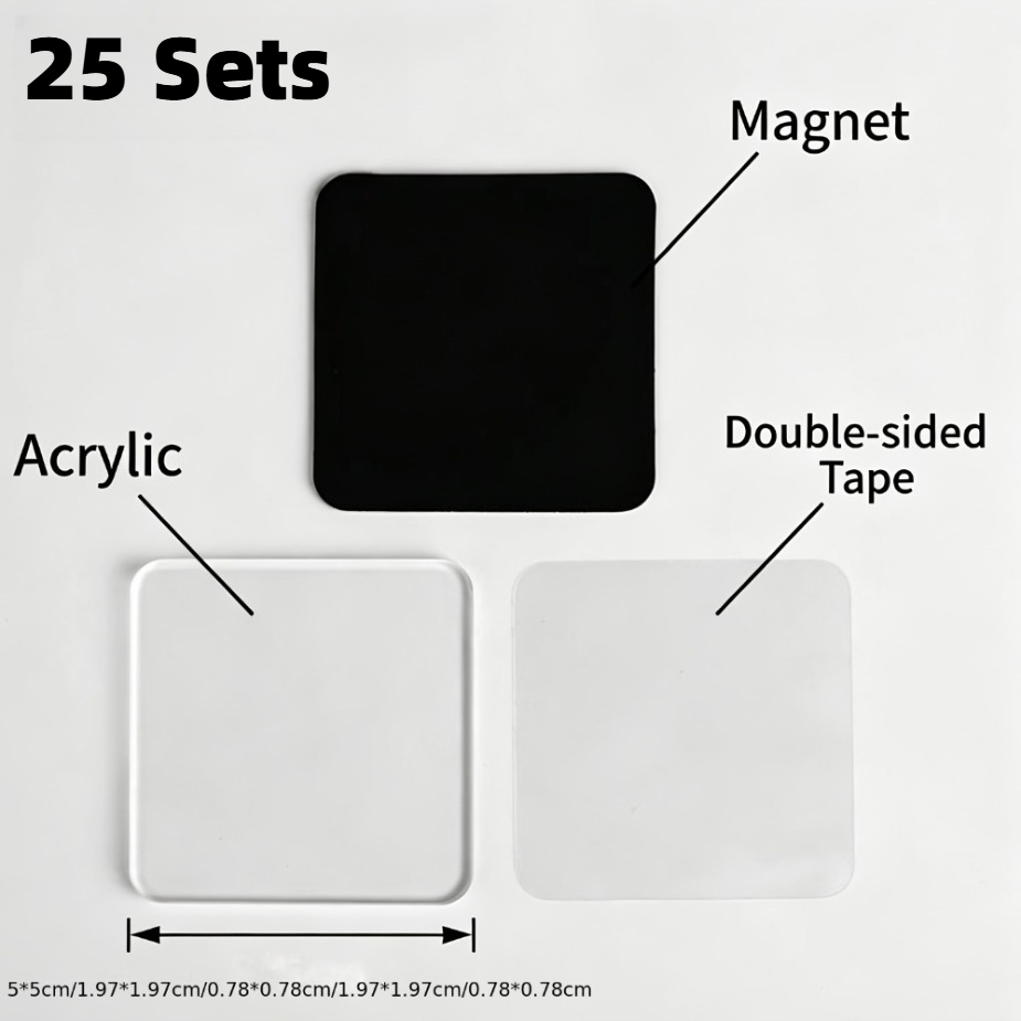 TEMU 75pcs (25 Sets) Petits Aimants de Réfrigérateur Main, 25pcs Feuilles Acryliques et 25pcs Nano Colle et 25pcs Feuilles Magnétiques; Inclut des