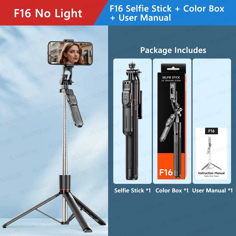 F16 Selfie Stick Tripod Featuring An 8-section Pole That Extends To 1708mm, Equipped With Wireless Remote, 360° Rotation, And A 1/4 Interface, Ideal For Phone Camera Vlogging