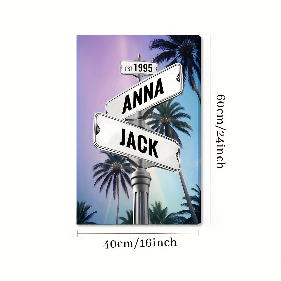 TEMU 2d Flat, 2d Flat, 2d Flat 1pc Vintage Couple Street Sign - Names & Date - Gift For Wedding, Anniversary, Valentine's - Black & White Retro -
