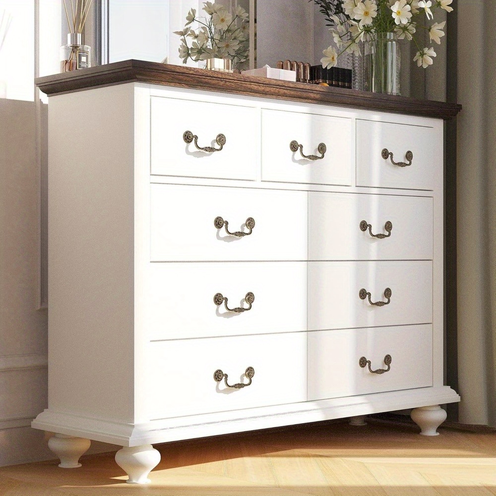 tall and wide dresser LuxenHome Summer Oak Engineered Wood 48.5-Inch Tall 5-Drawer Bachelor Chest