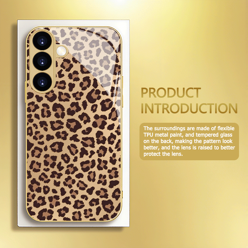 TEMU Coque de téléphone : Motif imprimé léopard avec peinture métallisée dorée, en verre trempé et rigide, compatible avec for Samsung Galaxy S25,
